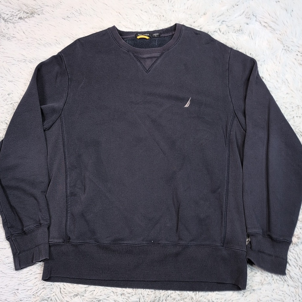 Vintage Nautica Sweatshirt Mens L Blue Logo Comfort Casual Outdoors Soft